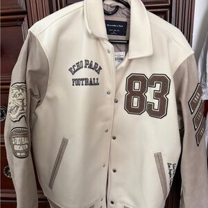 Abercrombie & Fitch Beige and Brown Varsity Jacket